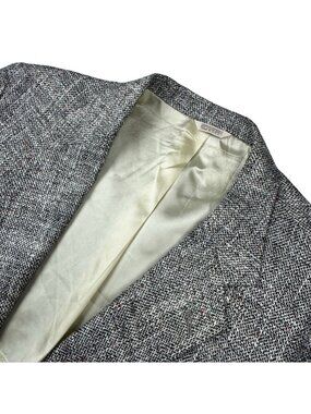 VTG Kenneth Roberts Men's Wool/Silk 2-Button Tweed Blazer White/Black • 46R